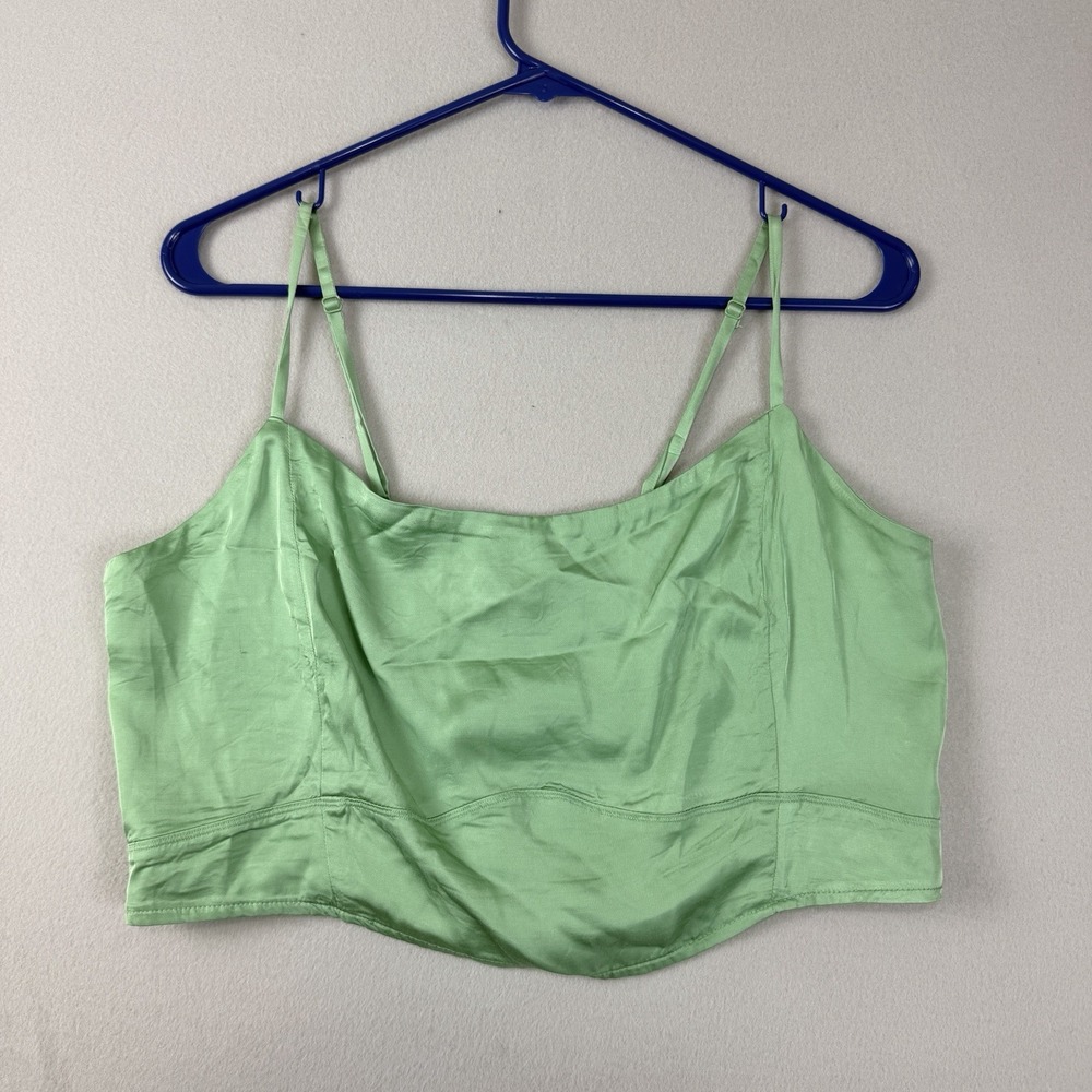 Aerie Womens Satin Corset Crop Top Green Smocked Back Adjustable Straps XXL NEW